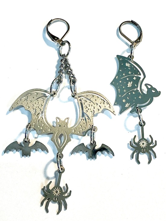 Hand Crafted Jewelry - 🆕 Bats and Spiders Laser Etched Dangle Earrings